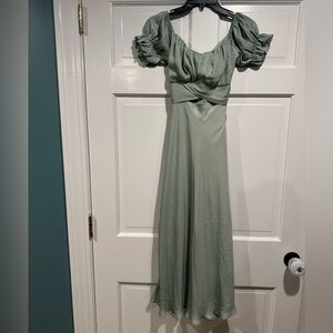 Petal & Pup sage green off the shoulder silk dress- Size 6